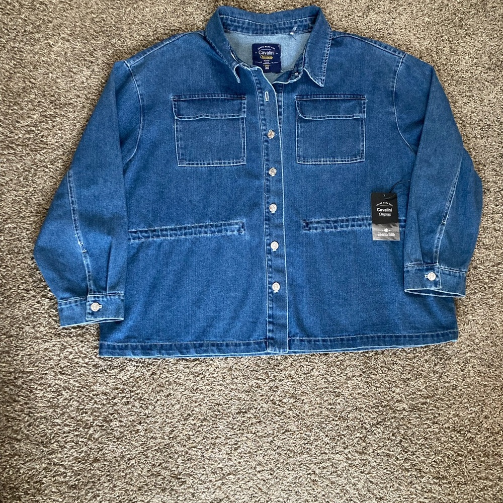 Cavalini Clothing Dark Wash Denim Shirt Jacket Shacket 3X NWT - Picture 3 of 14